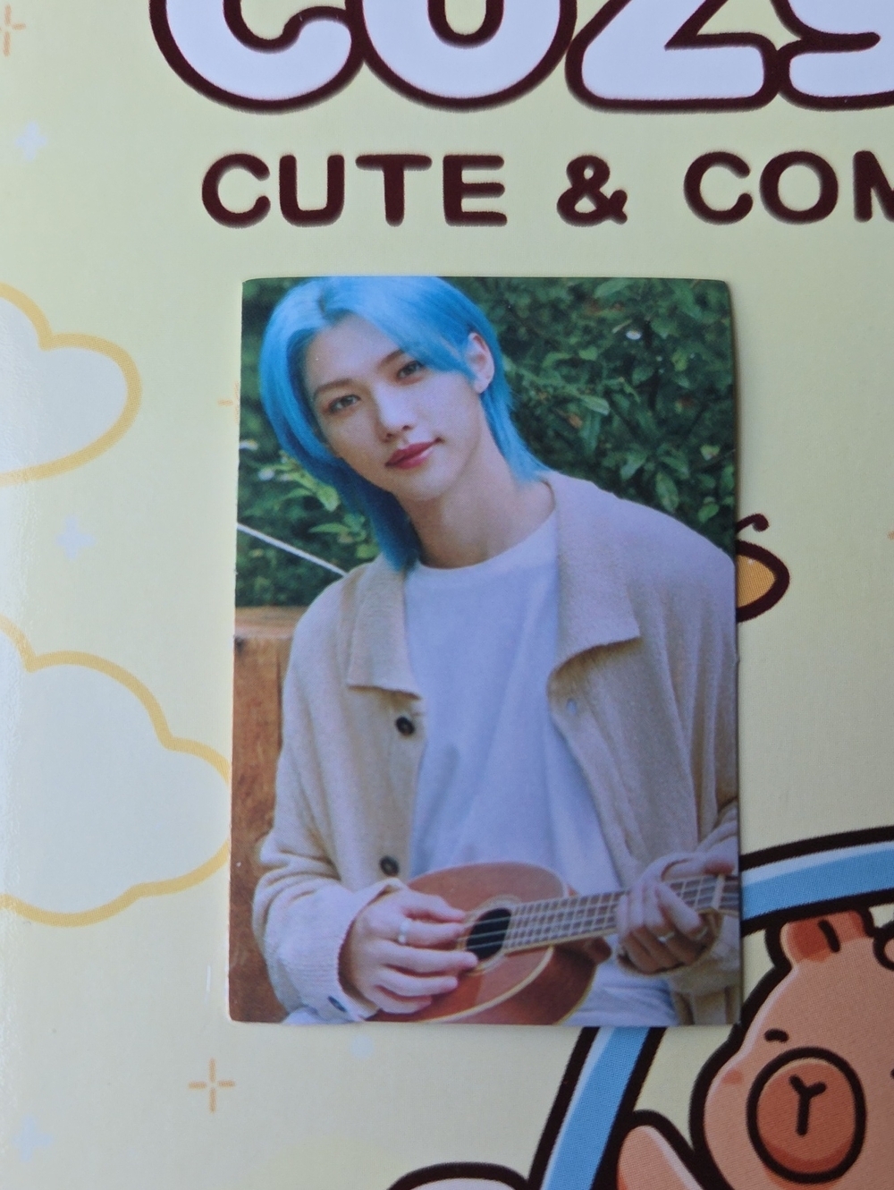 Photo Card of Young Man with Bright Blue Hair Straykids Sticker